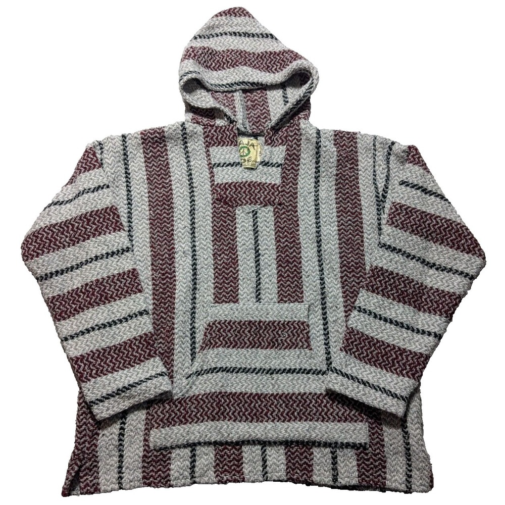 BAJA JOE Drug Rug Men Size Large Cotton Acrylic Blend Mexican Bordeaux Hoodie